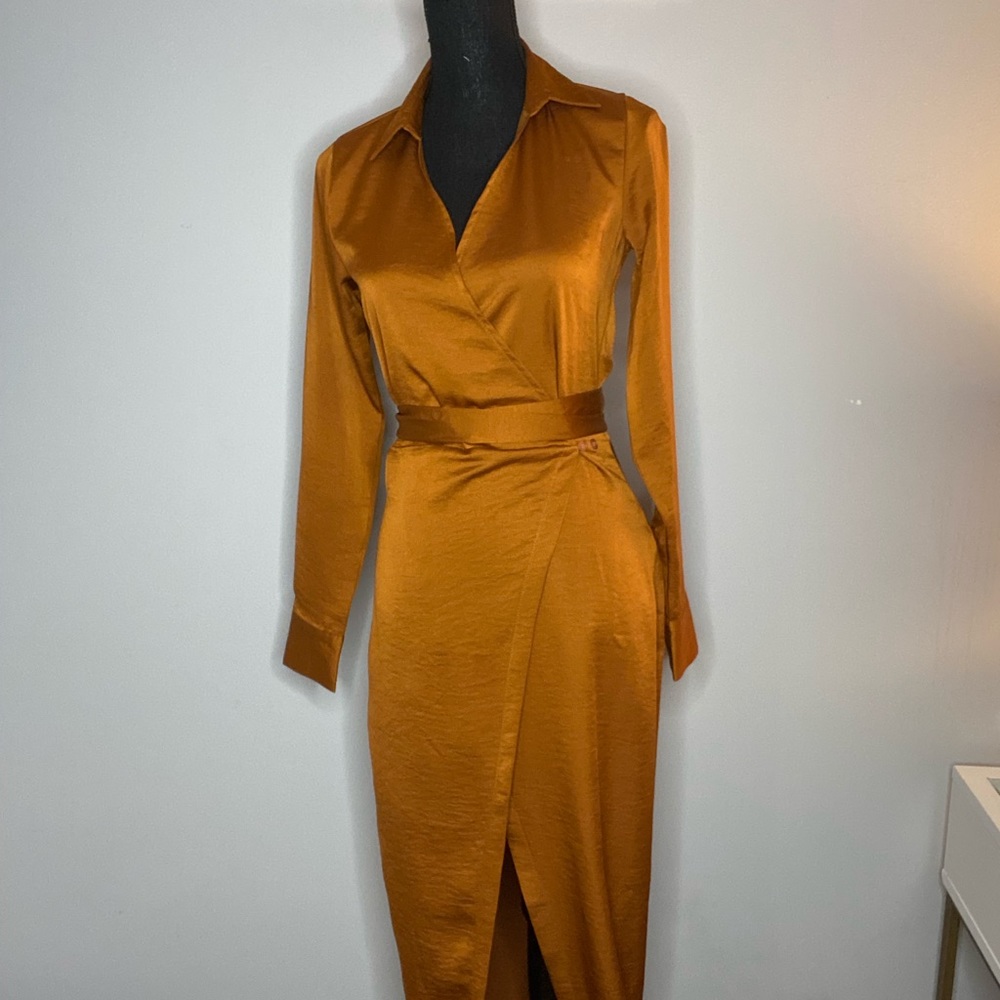 Satin Wrapover Maxi Dress w/ Slit